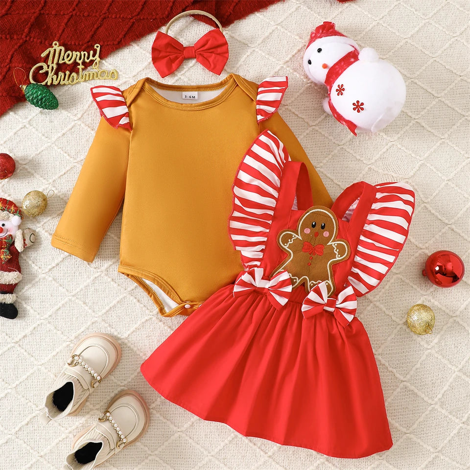 Hot Baby Girl Christmas Outfit Set Infant Toddler Gingerbread Man Costume Winter Xmas Party Holiday Celebration Newborn Clothes