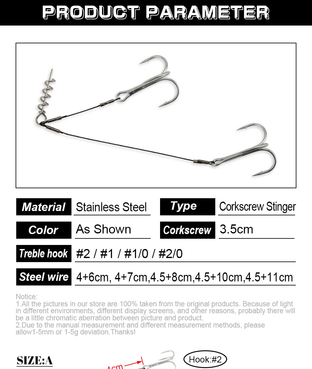 Spinpoler Corkscrew Stinger Rig Hook Double Sharp Treble Pike Bass Fishhook High-Carbon Steel For Soft Lure Fishing Equipment