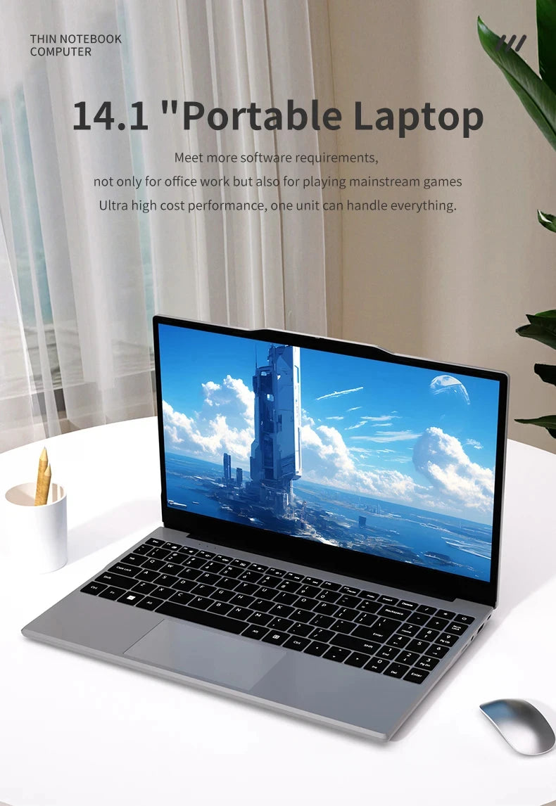 14.1 Inch Laptop Intel Notebook N5095 IPS 1920*1080 2*DDR4 32GB M.2 SSD PCIE WIFI5 BT4.2 Lightweight Business Computer Notebook