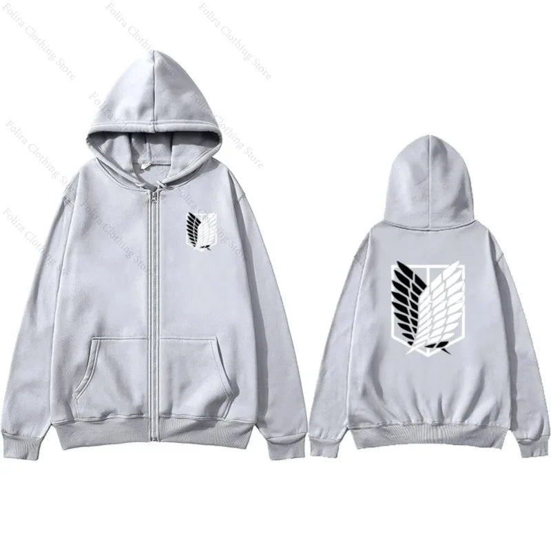 Anime Attack on Titan Print Hoodies Zip Up Hoodie Long Sleeve Coat for Man Woman Casual Autumn Clothes Hooded Zip-up Sweatshirt