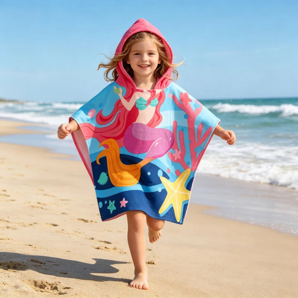 Children Bathing Stuff Kids Hooded Cape Towel Boy Cartoon Bathrobe Baby Swimming Towel Girls Unicorn Beach Towel Wrap Blanket