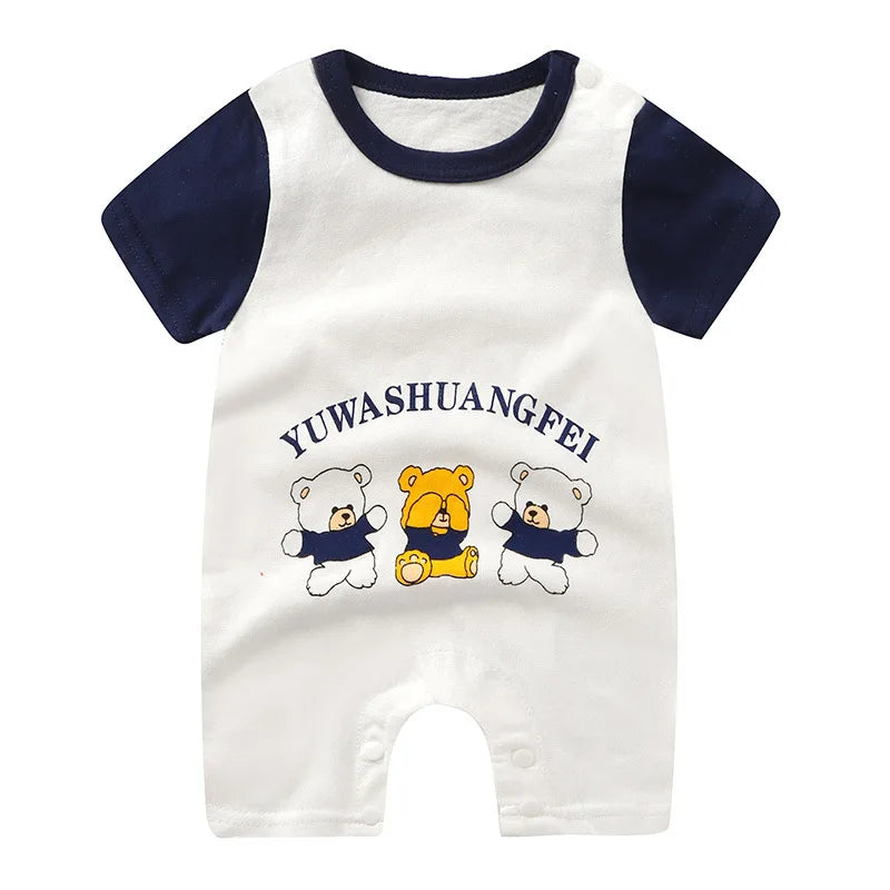 Breathable Cotton Baby Cartoon Jumpsuits, Short Sleeve Bodysuit for Newborn Infant Boys Girls Rompers of Crawling Clothes