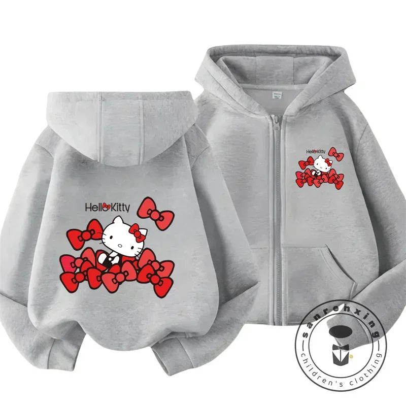 Boys Girls Hello Kitty Hoodies Long Sleeves Cartoon Sweatshirt Baby Children Clothing Autumn Zipper Cardigan Kids Street Wear