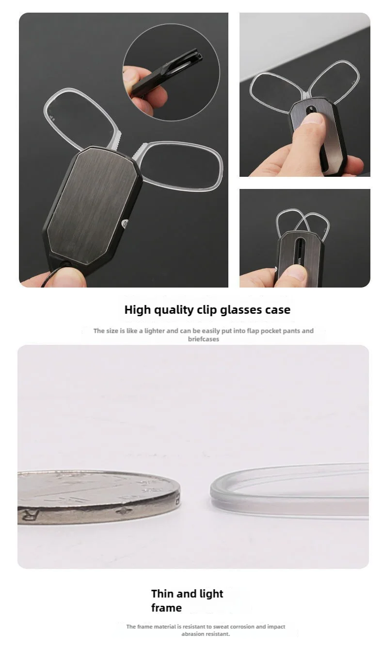 Nose Clip-on Reading Glasses Folding Legless Ultralight Keychain Glasses Men Women Mini Portable Presbyopic Glasses +1.0 To +3.0