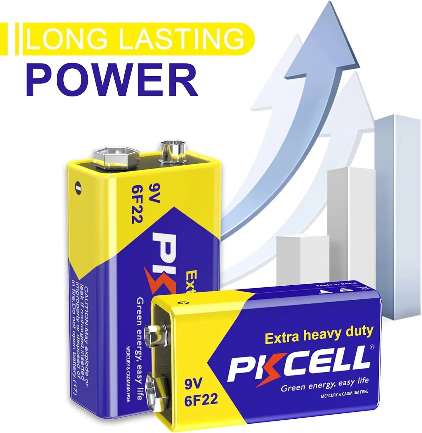 PKCELL 10PC 6F22 Battery PP3 9Volt Carbon Batteria Cell Leak-Proof Smoke Detector Batteries EN22 1604AU 6AM6 Zinc Carbon Battery