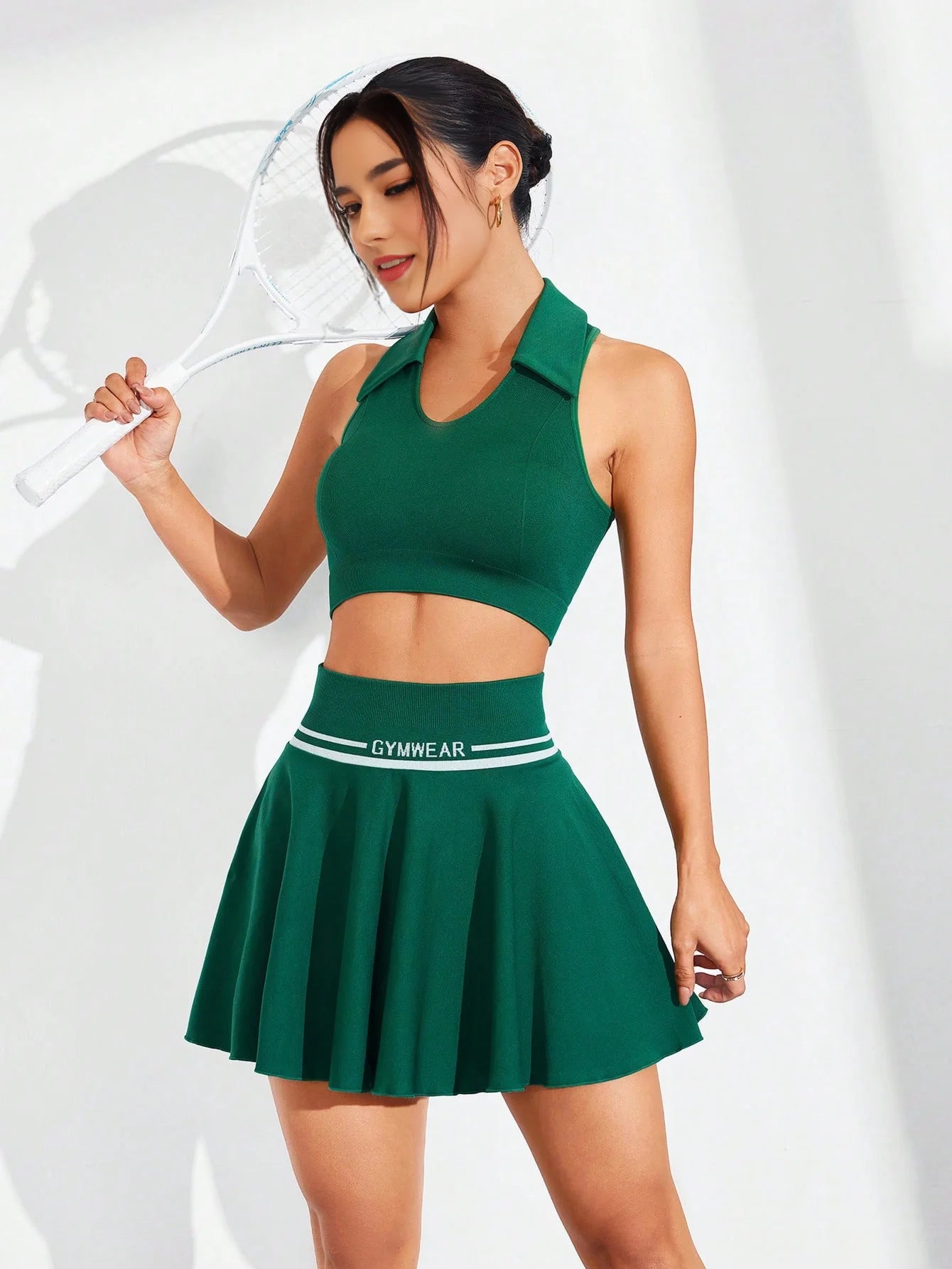 High Waisted Pleated Skirt Summer Lightweight Sports Skirt Pants For Women Solid Color Half Skirt With Lining Pockets Dress