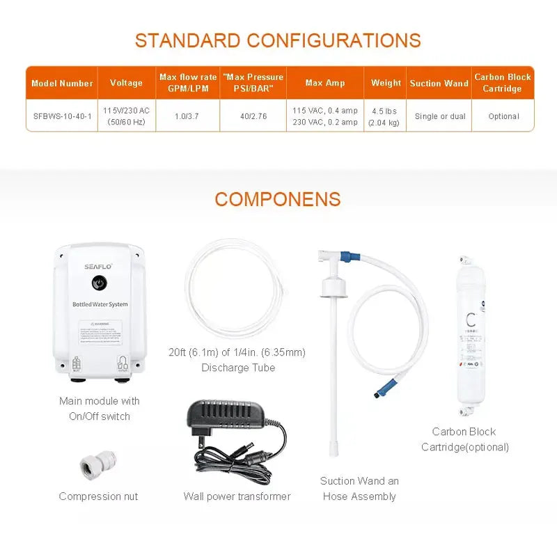 SEAFLO Water Dispenser 5 Gallon Bottle RV Water Pump System Electric Portable Drinking Water Pump for Fridge Ice Maker Faucet