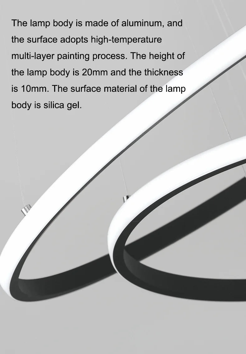 Led Circle Ceiling Hanging Chandelier Rings  Black Loft Living Dining Room Modern Pendant Lamp Kitchen Indoor Lighting Fixture