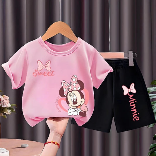 Children's T Shirt and Shorts Two Piece Set Girls O Neck Short Sleeve Top Suit Kids Casual Outfits Summer Breathable Shorts Sets