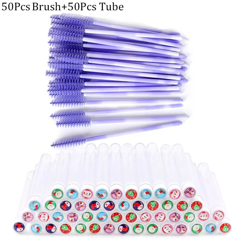 20/50pcs Reusable Christmas Eyelash Brush Tube False Mascara Wands Dust-proof Eyebrow Brush Container Lash Extension Makeup Tool