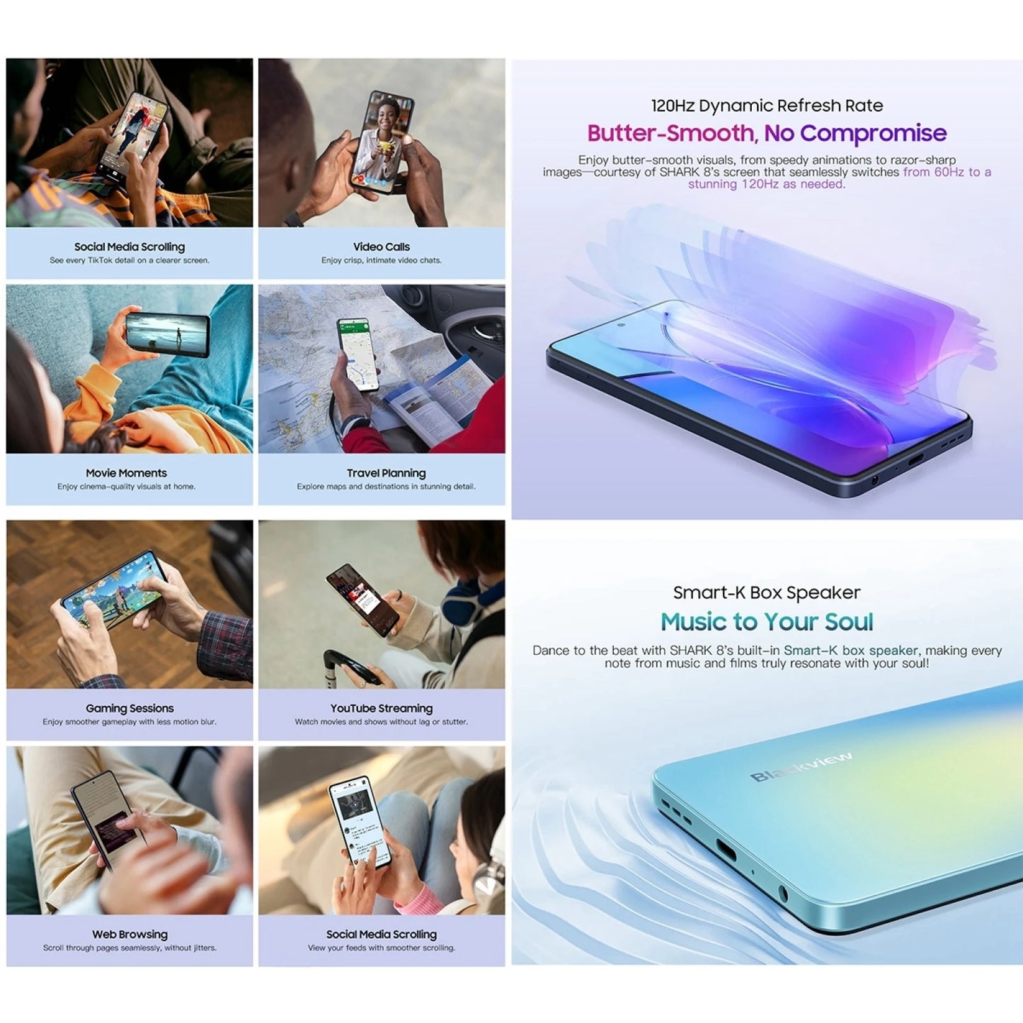 Blackview SHARK 8 Unlocked Smartphone Android13 Helio G99 Mobile 8GB+256GB 6.78'' 2.4K Display 120Hz 64MP 5000mAh 33W NFC