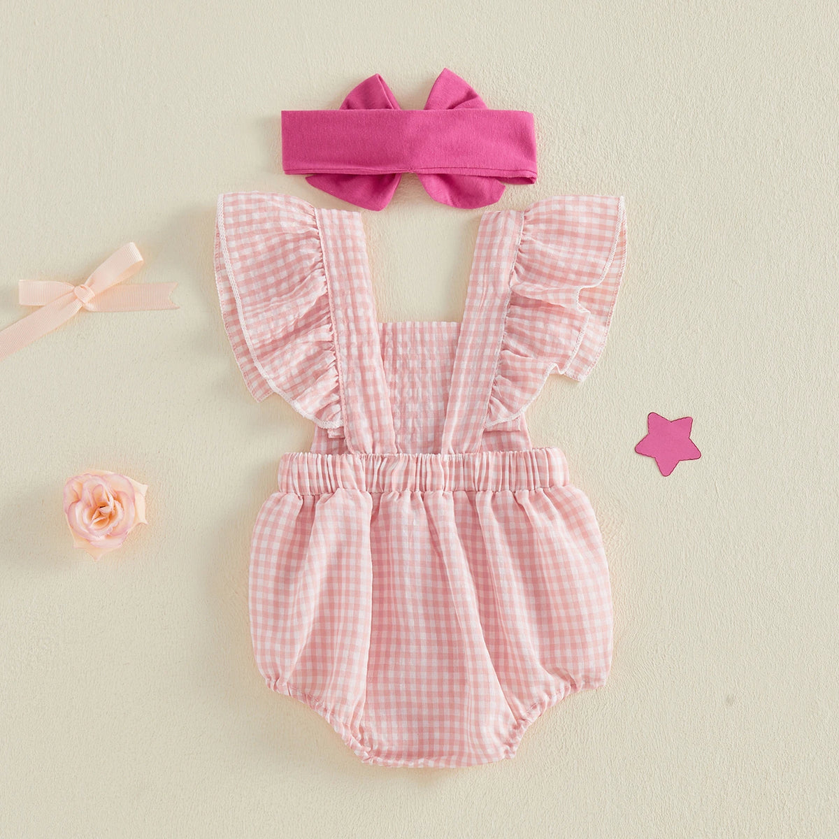 Baby Girl 2Pcs Summer Outfits Ruffle Sleeveless Bow Embroidery Romper with Headband Set Newborn Baby Bodysuits Clothes
