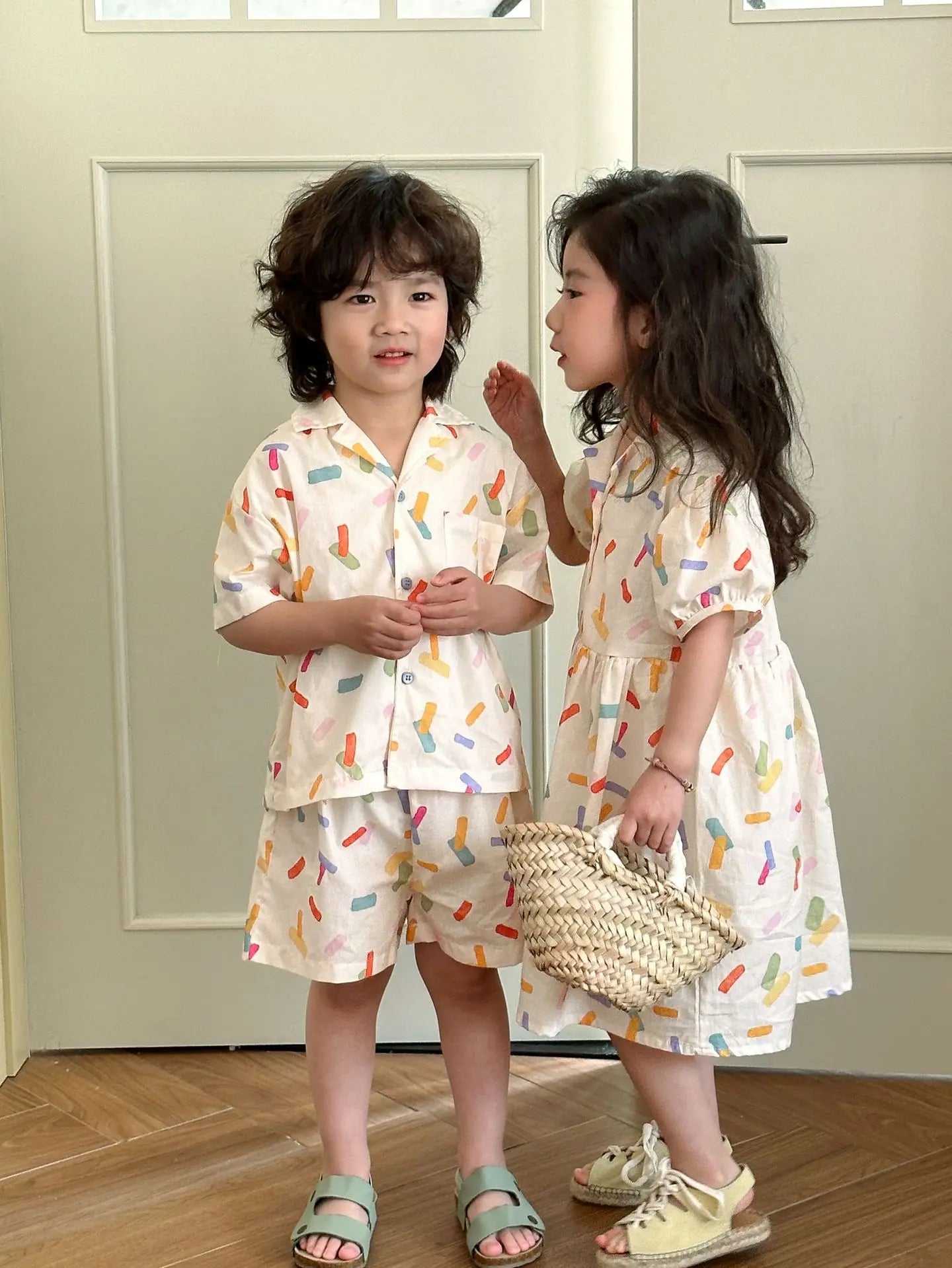 2025 New Vacation Style Cotton Kids' Summer Clothing Set Girls Sundress for 80 - 150cm Boys and Girls Sibling Outfits