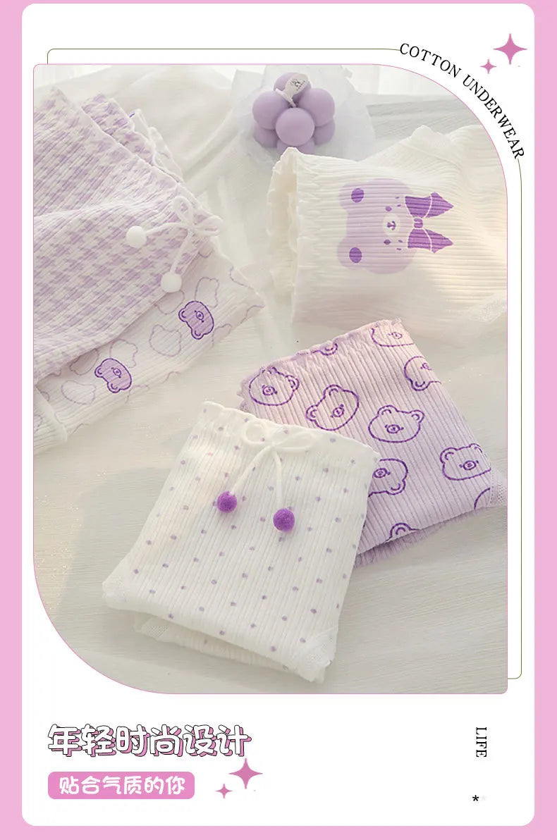 New 5PCS/Set Women's Underwear Cute Bear Cotton Panties Briefs For Girl Ladies Sexy Lingerie Cartoon Female Pantys Underpants