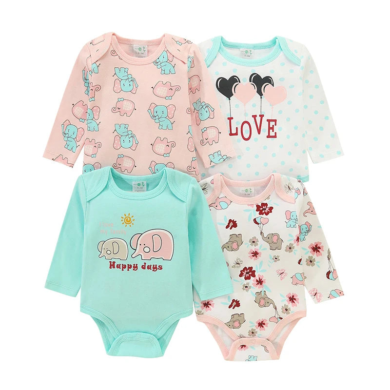 4 Pieces Baby Clothing Infant Bodysuit Long Sleeve High Quality Newborn Clothes Sets Pure Cotton Cartoon Kids Clothing for 0-12M