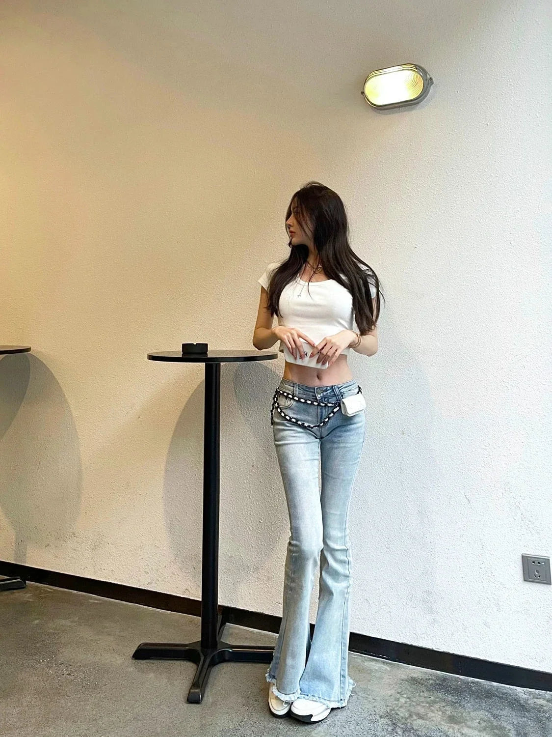 Low Rise Waist Bell Bottom Trousers Blue Pants for Woman Skinny Women's Jeans Flare Slim Fit Flared Baggy Stylish Summer Pant A