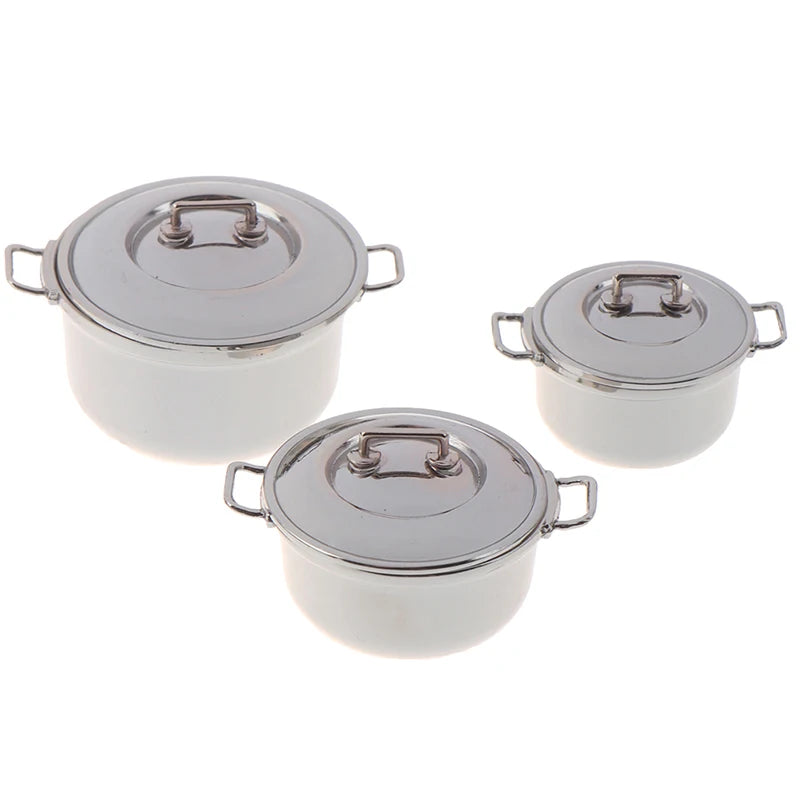 1Pcs 1/12 Dollhouse Miniature Imitated Stainless Steel Casserole Kitchen Cookware