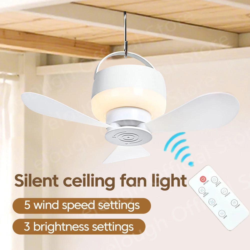 1.5/3M Ceiling Fan With LED Light and Remote Control USB Charging Household Outdoor Camping Tent Student Dormitory Bed Small Fan