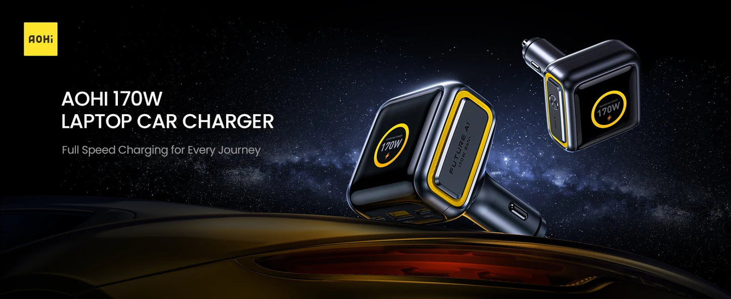 AOHI THE FUTURE Car Charger  AI PD GAN+ 170W 3-Port LED Display Fast Car Charger