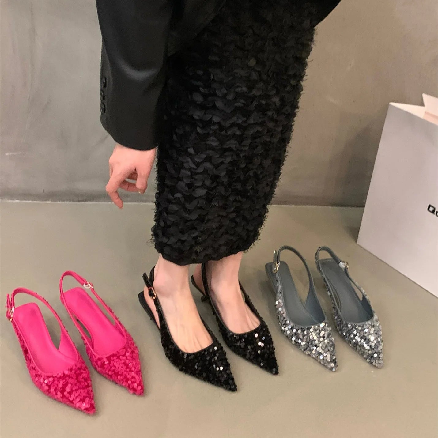 New Pointed Stiletto High Heels Shoes Sexy silver sequins Shallow Mouth Single Shoes Women's Work Dress Shoes High Heel Pumps