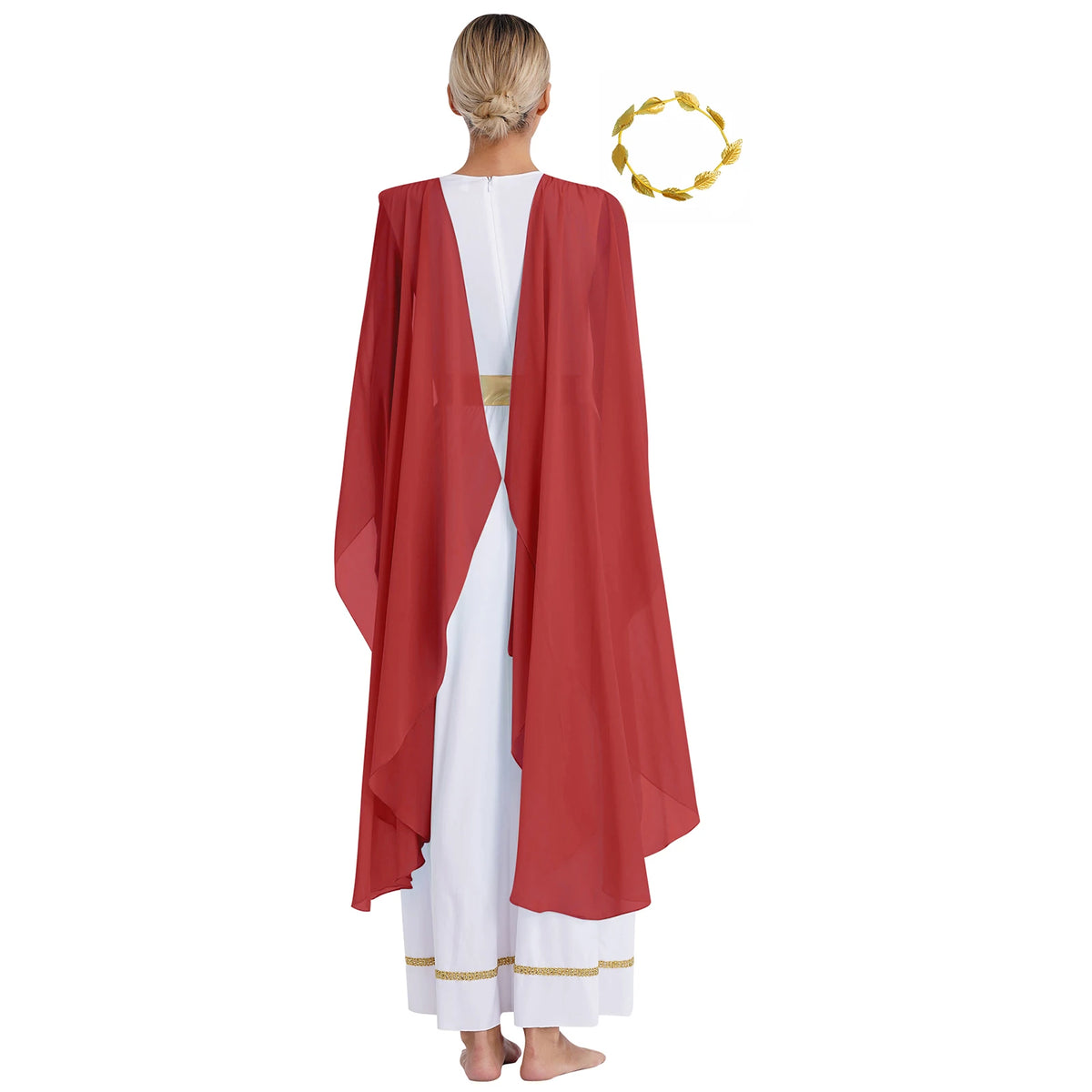 Womens Halloween Greek Beauty Carnival Cosplay Party Costumes Gold Leaves Garland Headwear And Cap Sleeve Ancient Toga Dress