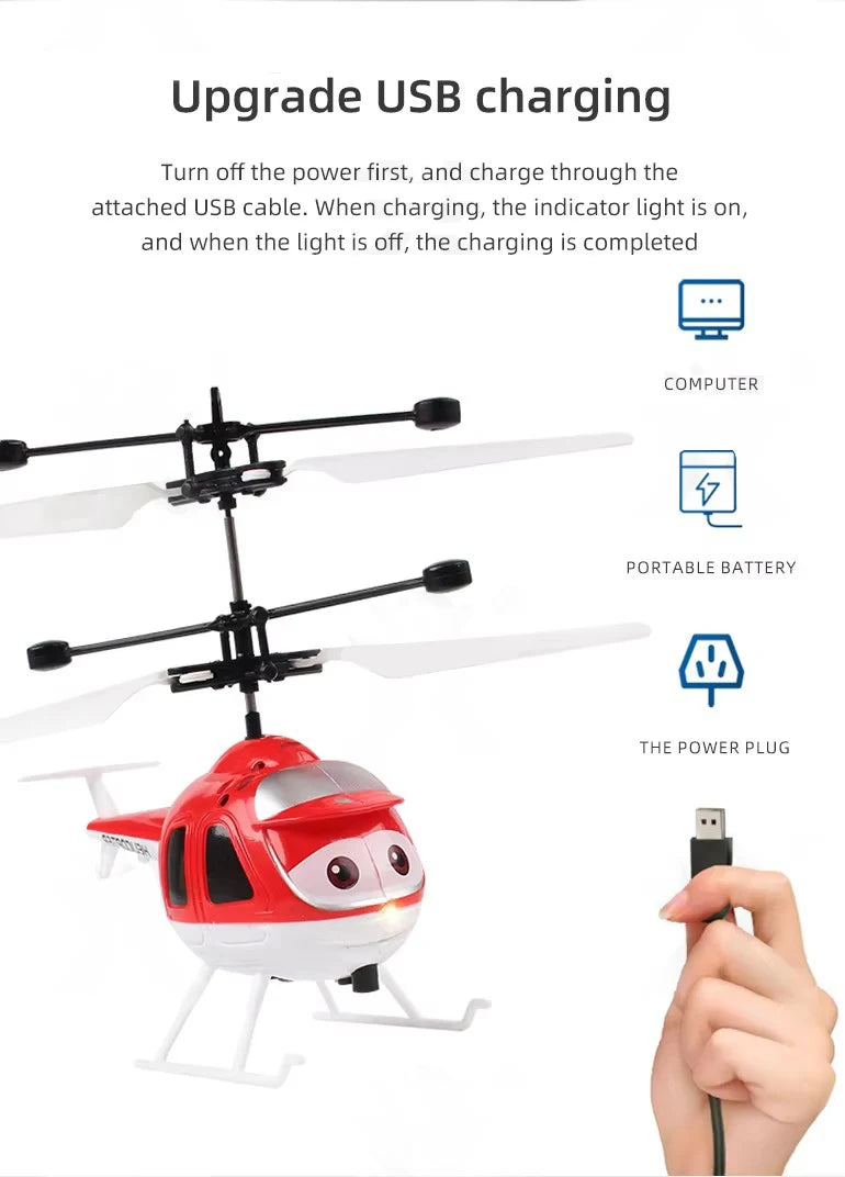 Mini Electric Airplane Toy for Kids with Remote Control Infrared Sensor Hand Induction Helicopter Flying Drone Toy