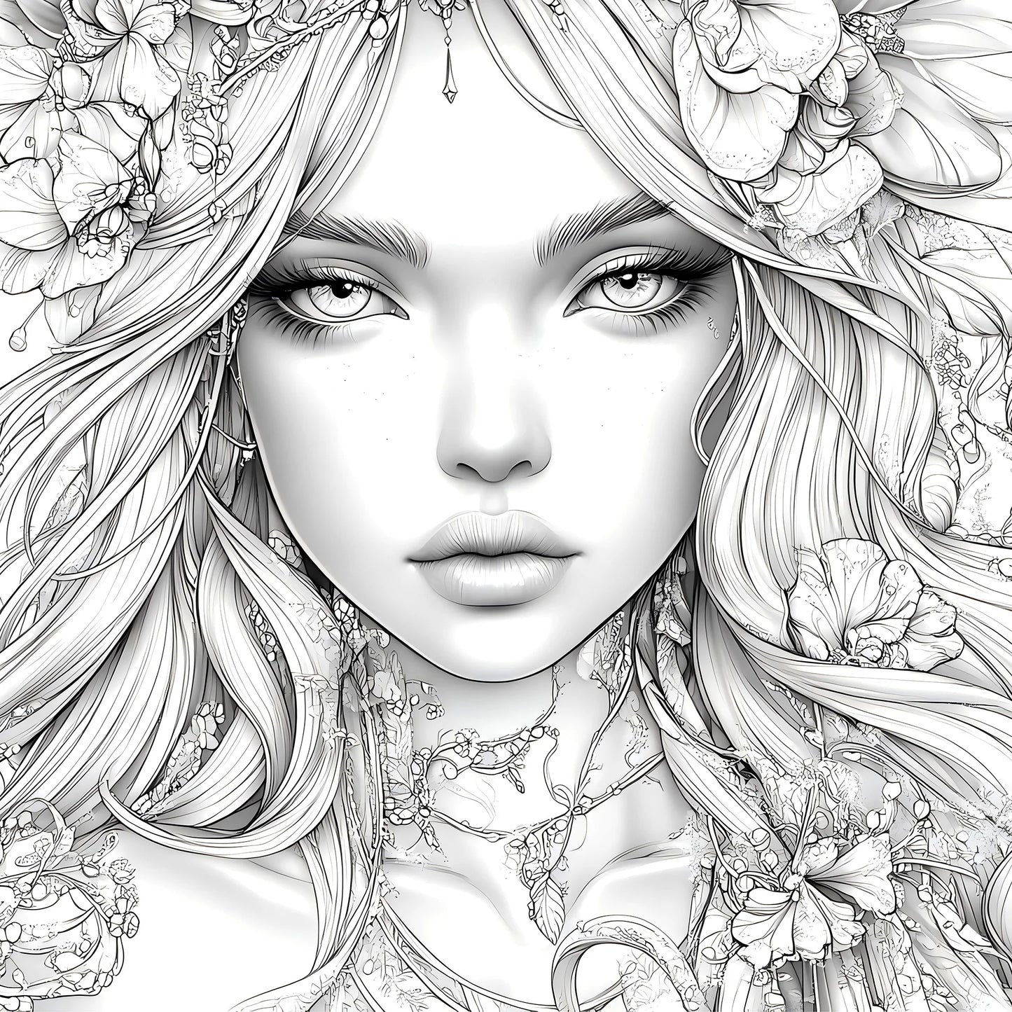 Adult Picture Book: Beautiful Women in Bloom for Makeup Practice with Detailed Portraits and Coloring Pencil Techniques