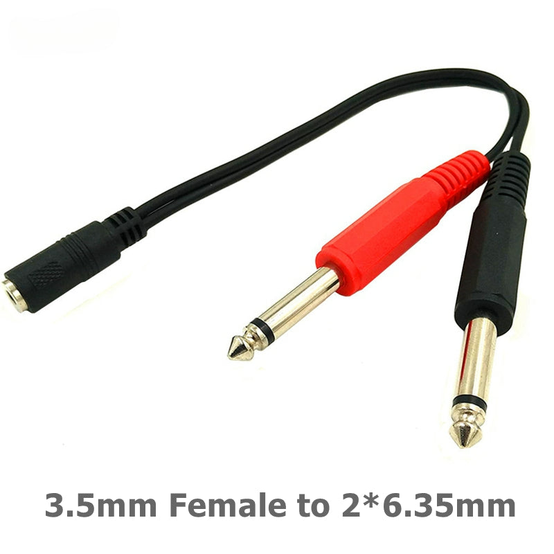 6.35 Mm Male To 2 6.35 Mm 3.5mm Female Adapter Cable 1/4 6.35mm Plug To Dual 6.35mm 3.5 mm Jack Y Splitter Stereo Audio Cord 0.2