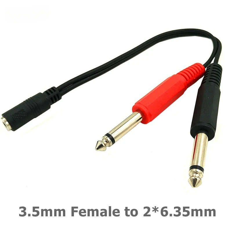 6.35 Mm Male To 2 6.35 Mm 3.5mm Female Adapter Cable 1/4 6.35mm Plug To Dual 6.35mm 3.5 mm Jack Y Splitter Stereo Audio Cord 0.2