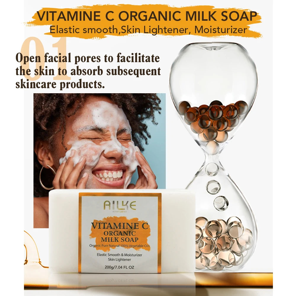 AILKE Vitamin C Skin Care Set, with Lightening Body Lotion, Even Skin Tone Face Cream, Whitening Serum, Brightening Soap
