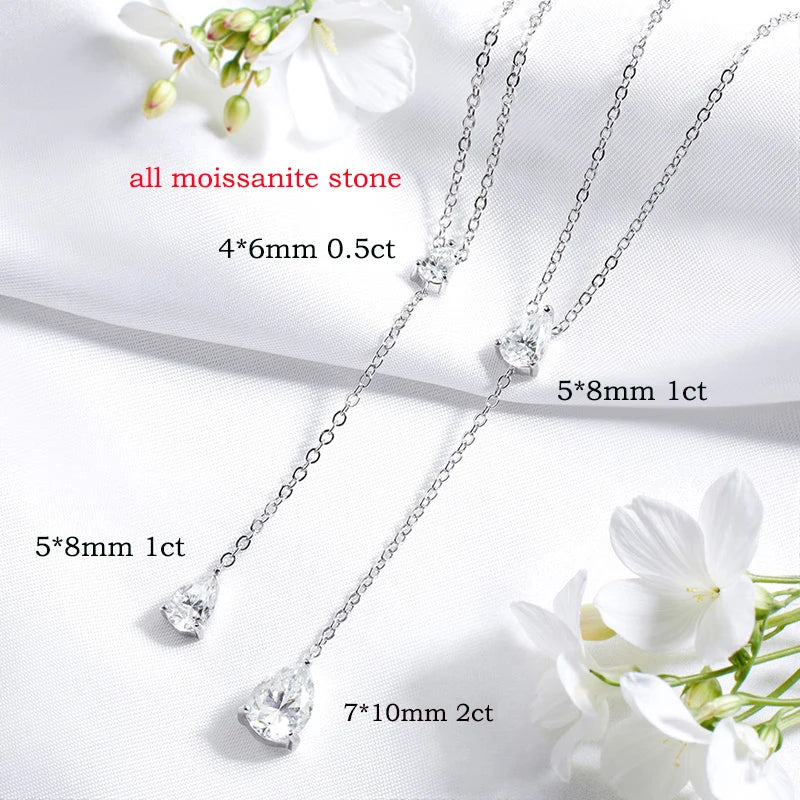 Smyoue 18k Plated Pear Cut All Moissanite Necklace Pendant 2 Gems Luxury Water Drop Jewelry Women Girls Real 925 Sterling Silver