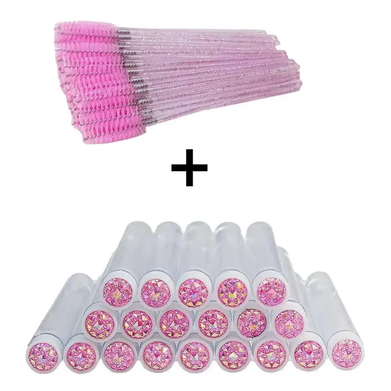 50Pcs Eyelash Brush Tubes with Crystal Mascara Wands & Eyebrow Comb Spoolies - Makeup Tools for Lash/Brow Applicators