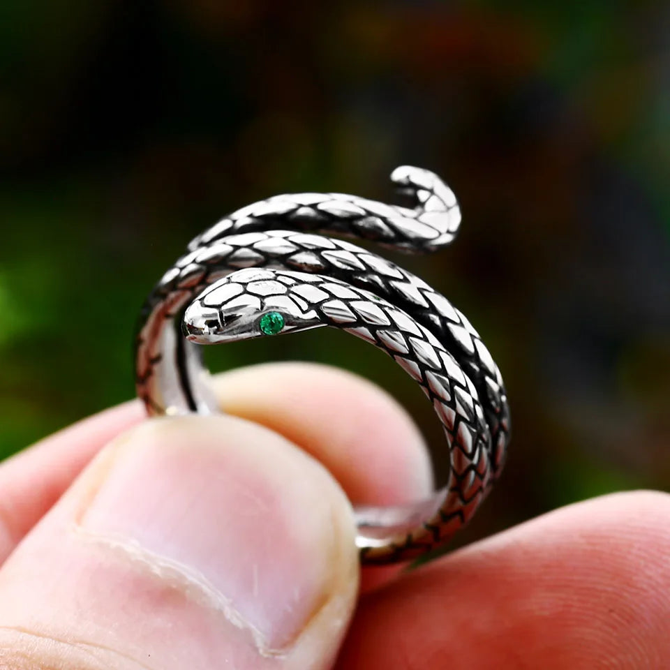 BEIER New Fashion 316L Stainless Steel Rattler Snake Ring Punk Cool Gothic Women Men  Unisex Serpent Stainless Steel Jewelry