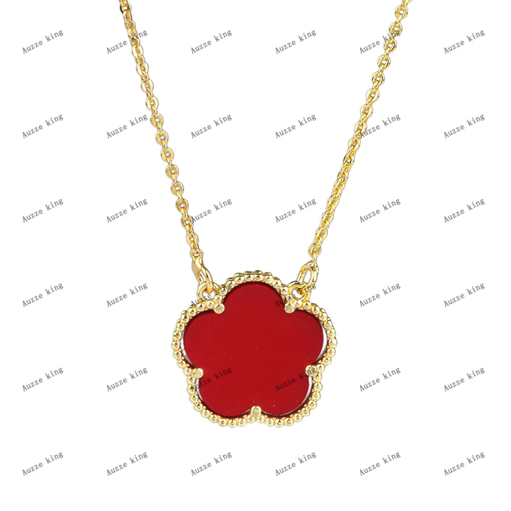 Double Sided Plum Blossom Natural Stone Hot Selling Plant Five Leaf Flower Pendant Necklace Collarbone Chain Woman Clover