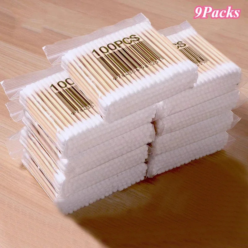 100Pcs/Pack Baby Cotton Swabs Wooden Stick Soft Tip Buds for Ear Nose Cleaning 1-20 Packs Infants Kids Hygiene Care Beauty Tools
