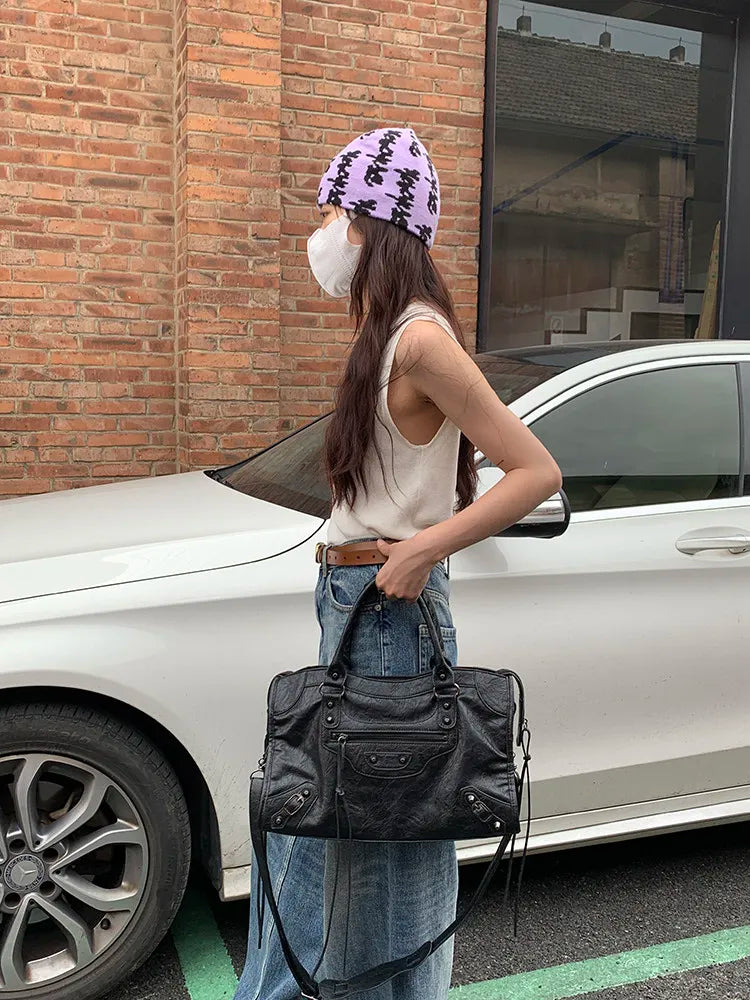 Luxury Designer City Motorcycle Shoulder Tote Bag for Women Large Capacity Autumn Winter Handbag Crossbody Stylish Women's Bag