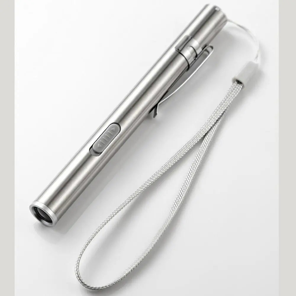 Stainless Steel Doctors Pen Light Yellow/ White Light with Steel Clip Nurse Pocket Flashlight Portable Water-proof
