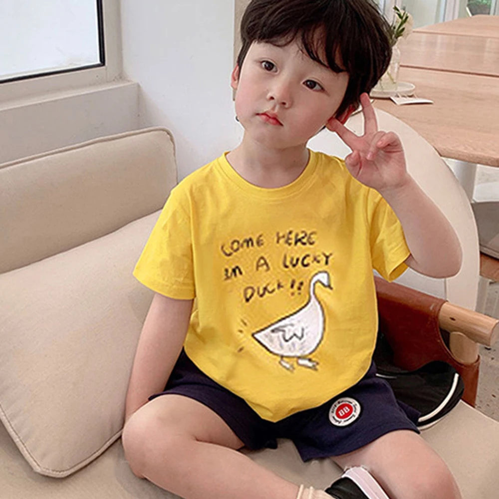 Baby Girls Boys Short Sleeved T-shirt Kids Cotton Top Tees Toddler Cartoon Print Shirts Summer Children's Clothing Korean Style