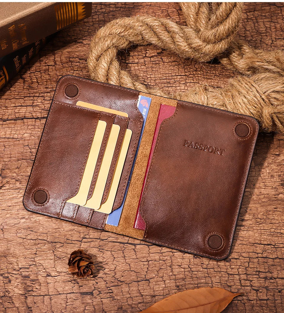 Travel Essentials Passport Holder Wallet RFID Full Grain Leather Mens Credit Card Holder Slim Purse with Vaccine Card Slot
