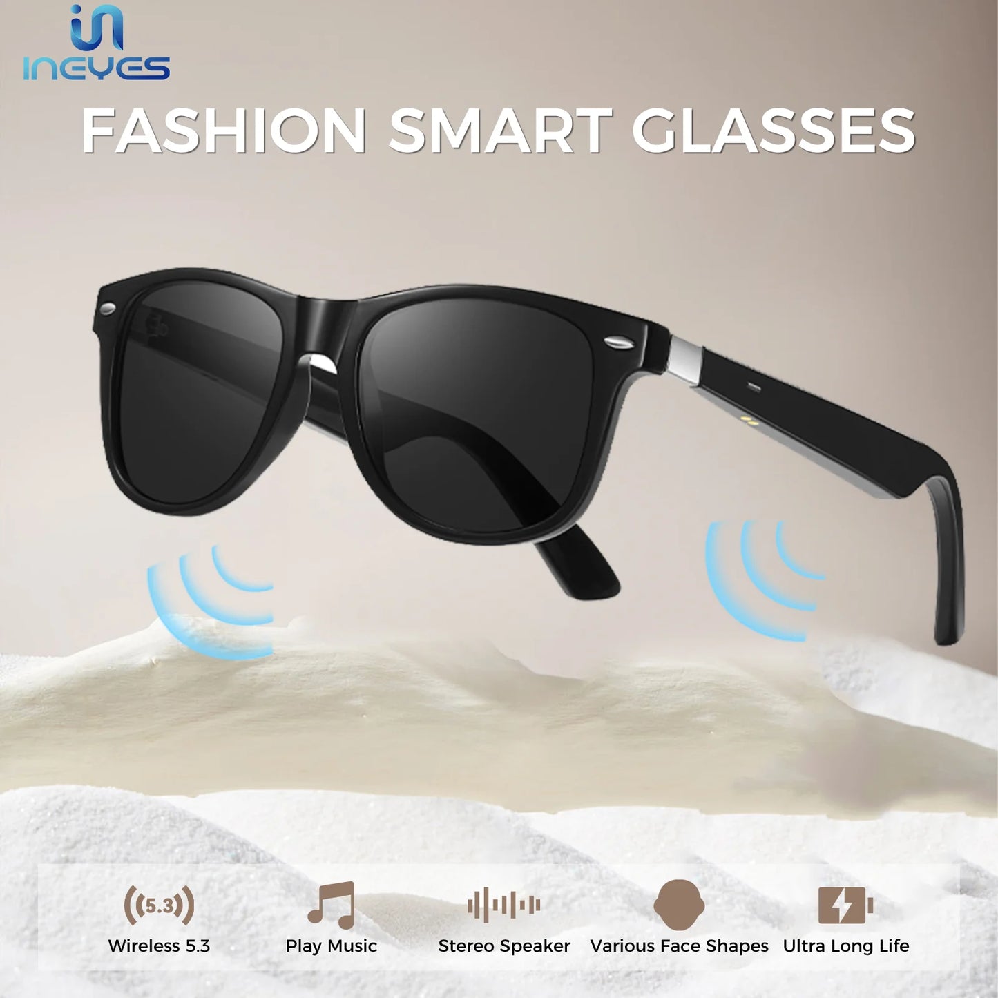INEYES Smart Glasses, Polarized Bluetooth Sunglasses, Built-in Mic & Speakers, Voice Assistant, UV Protection Audio Sun Glass