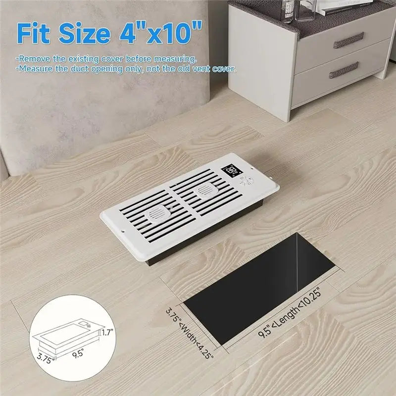 B59B-Remote Control 4X10inch Register Booster Fan For Home Office, Smart Vent Fan With Thermostat US Plug