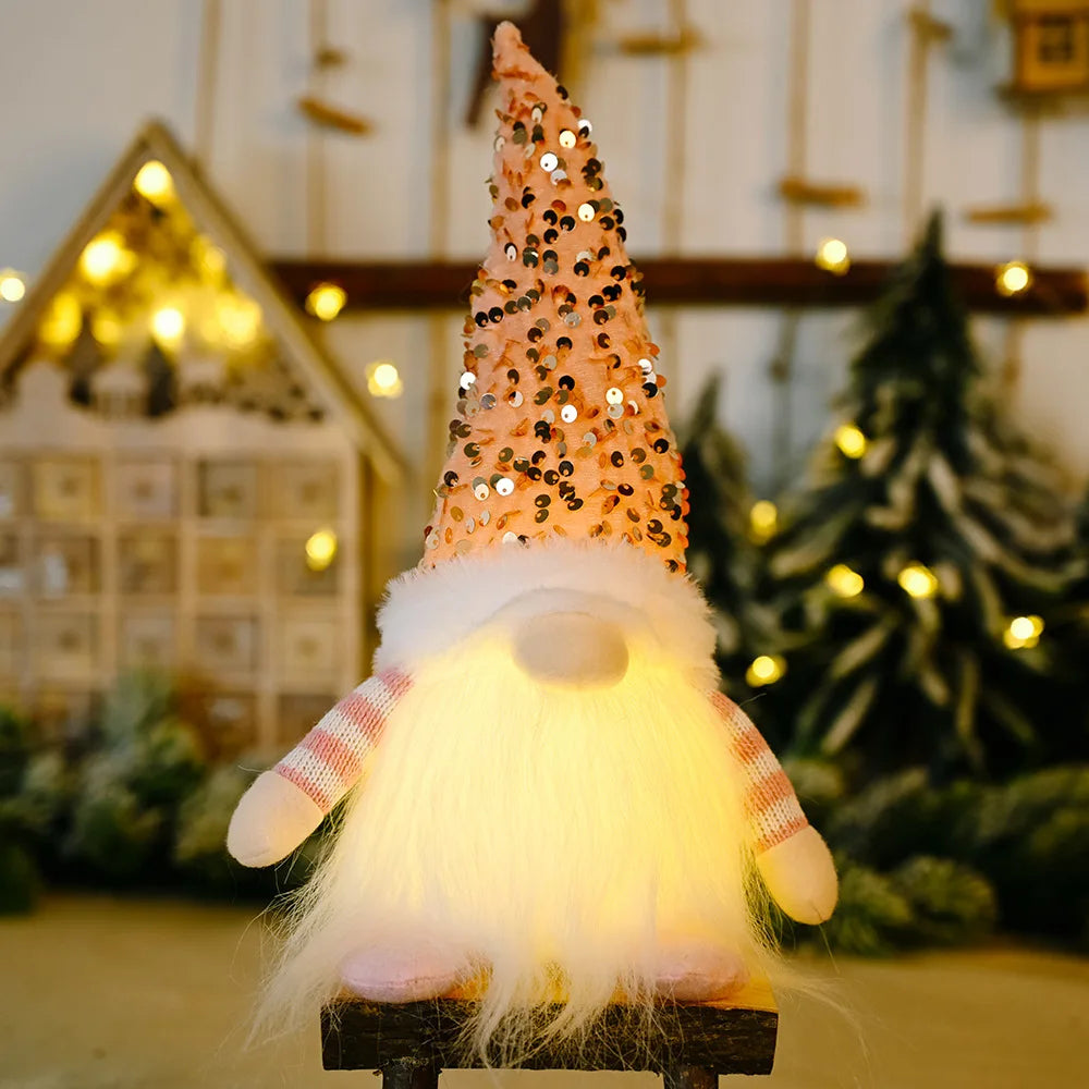 Christmas Gnome LED Night Light 2025 - Sequins Faceless Doll Ornament, Xmas Decor Gift for New Year Holiday