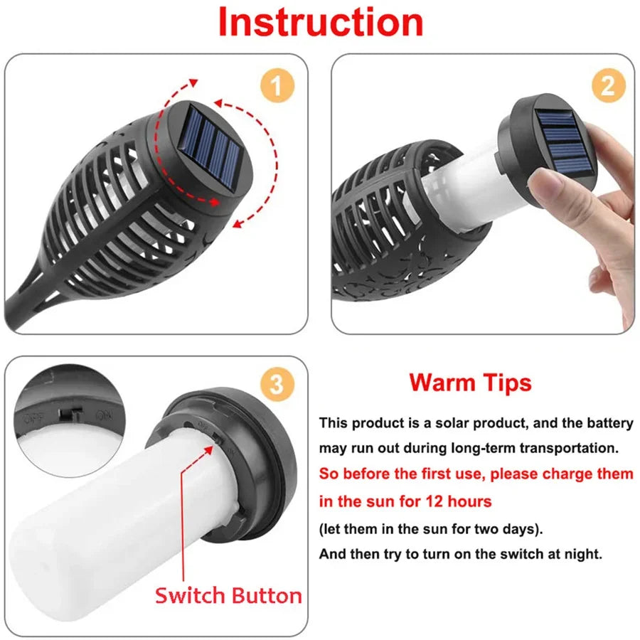 TIRVOSE 12LED Solar Garden Light Flickering Flame Landscape Lawn Lamps Waterproof Patio Lights Path Lighting Outdoor Solar Light