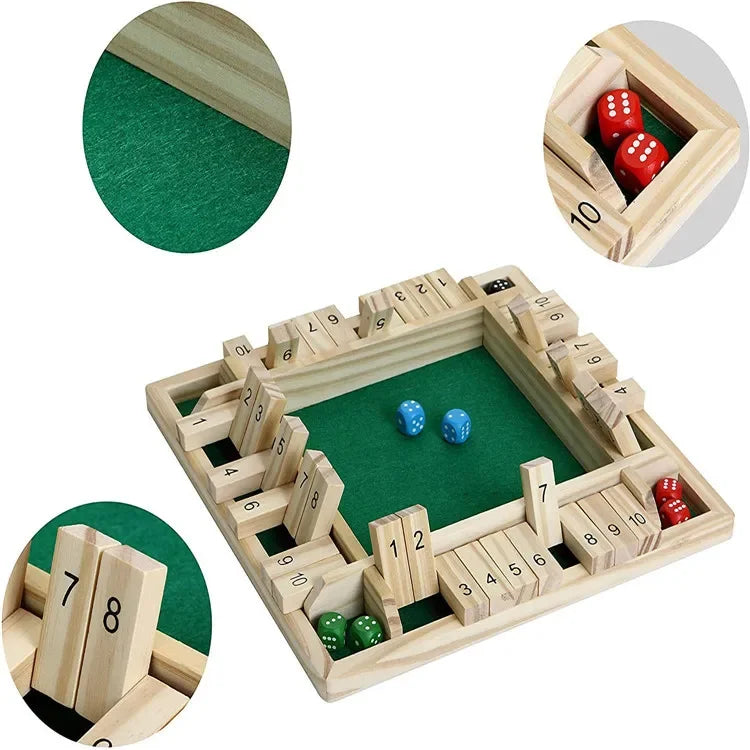 2-4 Player Wooden Math Flaps & Dice Board Box Game Cognitive Thinking Ability Wood Shut-The-Box Instructions Deluxe Adults Kids
