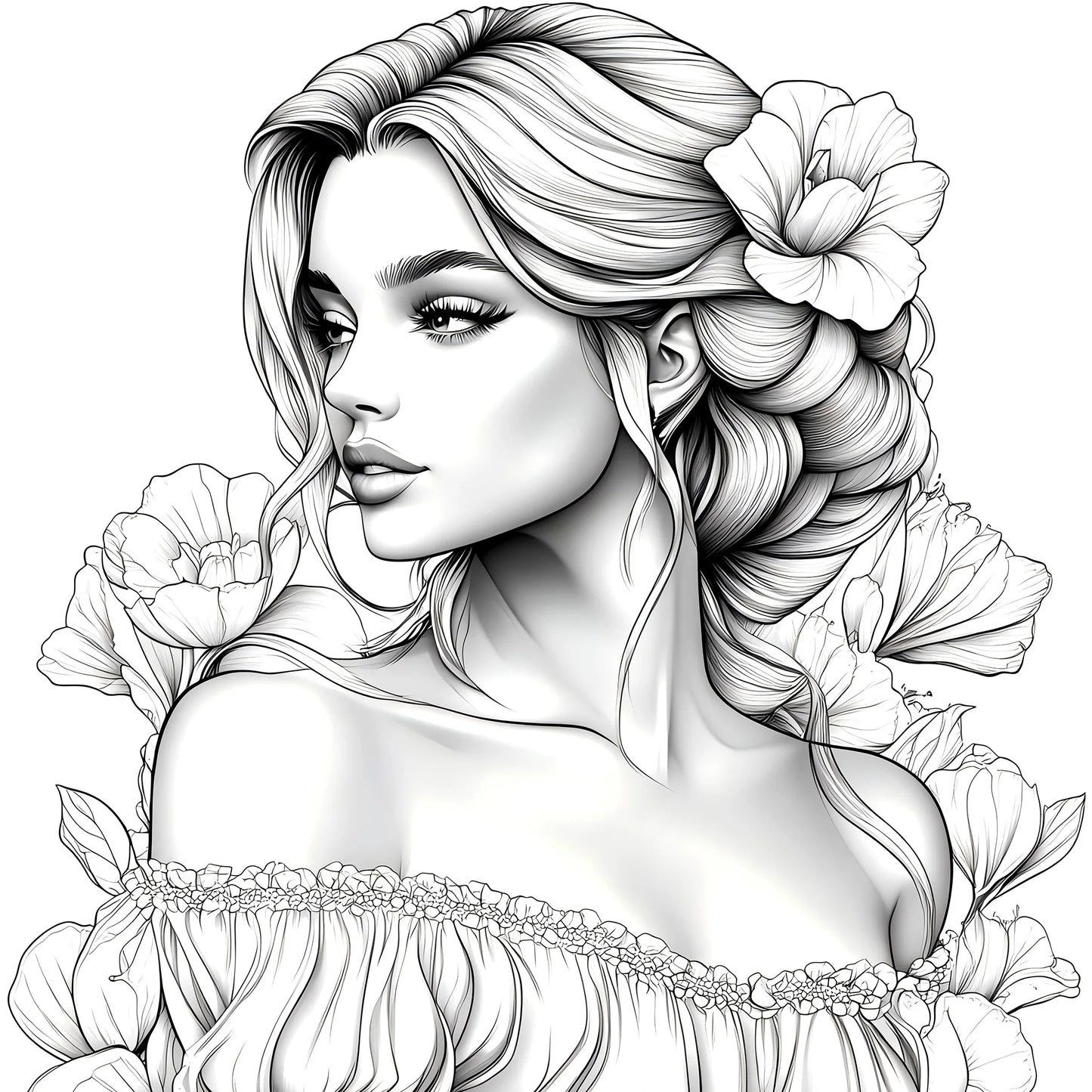 Adult Picture Book: Beautiful Women in Bloom for Makeup Practice with Detailed Portraits and Coloring Pencil Techniques