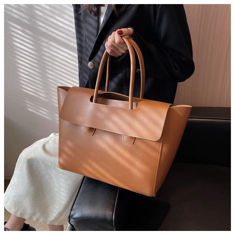 Large Capacity Women's Tote Bag Luxury PU Leather Shoulder Bag French Vintage Top-handle Handbag Casual Commute Shopper Bags