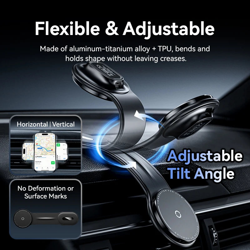 Vention Magnetic Car Phone Holder Mount Adhesive Style Adjustable Dashboard Magsafe For iPhone 12-17 15W Wireless Fast Charging