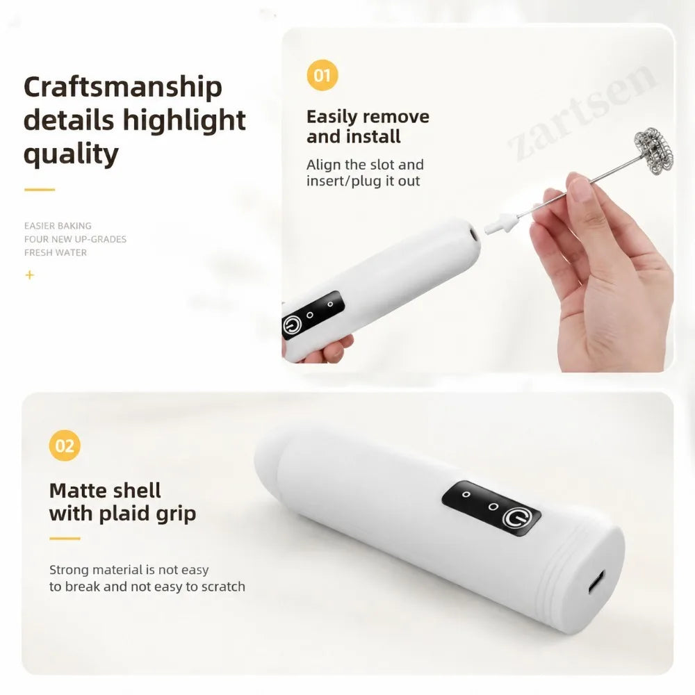 Electric Coffee Frother 2 In 1 Rechargeable Type-C Blender Stainless Steel 3 Speeds Milk Mixer Egg Beater Handheld Foam Maker