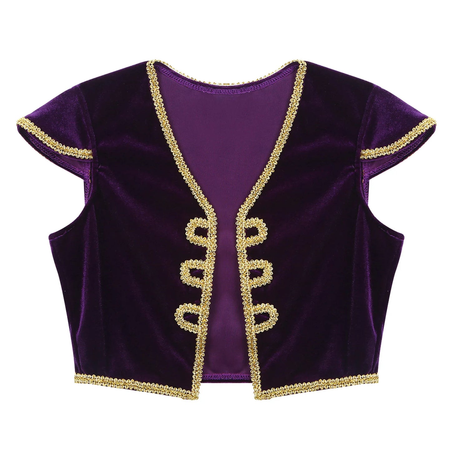 Kids Boys Arabian Prince Costume Cap Sleeve V Neck Braided Trimming Vest Waistcoat for Halloween Cosplay Theme Party Clothes