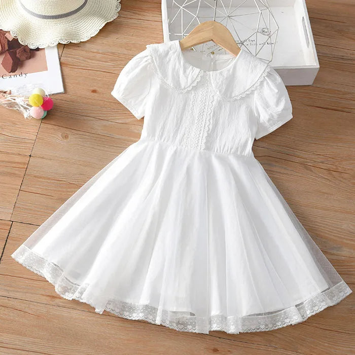 2025 New Summer Baby Girl Birthday Wedding Party Dress Short Sleeved Cotton Solid Color Dress 2-10Yrs Kids Princess Dresses